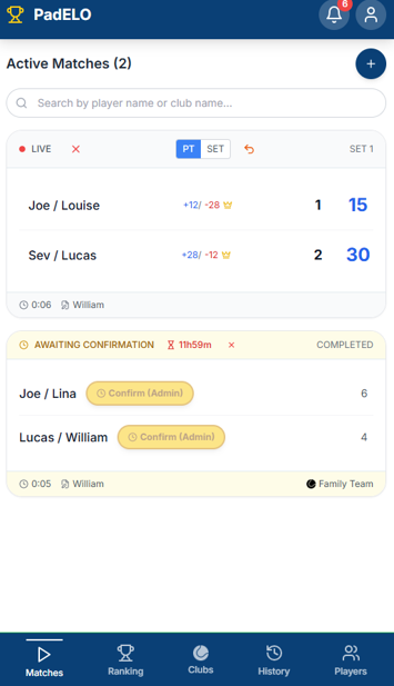 Interface de création de matchs PadELO